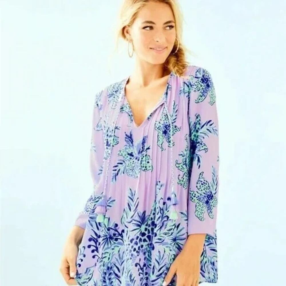 Lilly Pulitzer Marilina Light Lilac Verbena Jungle Path Tunic Blouse XS New